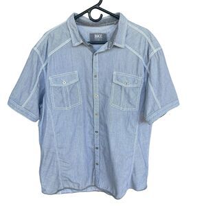 BKE Buckle Mens Shirt XXL Button Up Gray Athletic Fit Short Sleeve Casual‎